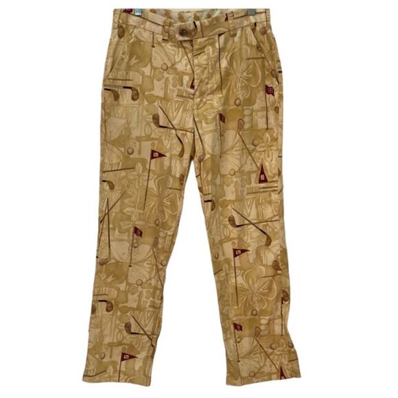 Loudmouth, gold and cream, golf print pants size medium - Picture 1 of 11